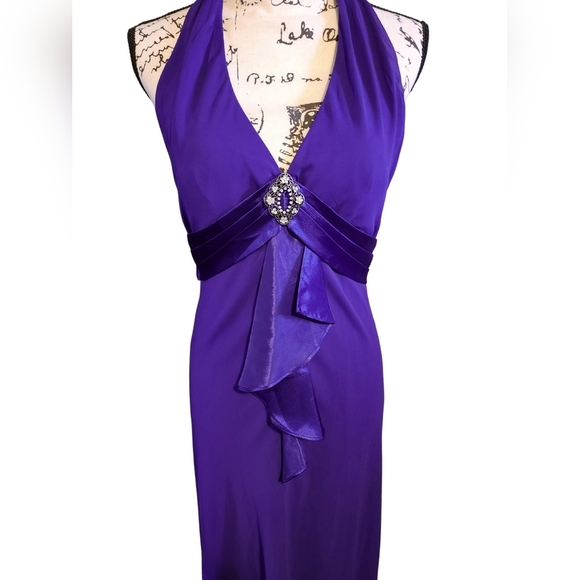 Patra Purple Blue Halter Evening Dress - Picture 4 of 12